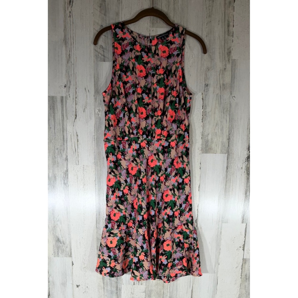 J‎ Crew Mercantile Floral Ruffle Hem Dress 8 Pink Green Sleeveless Midi Lined